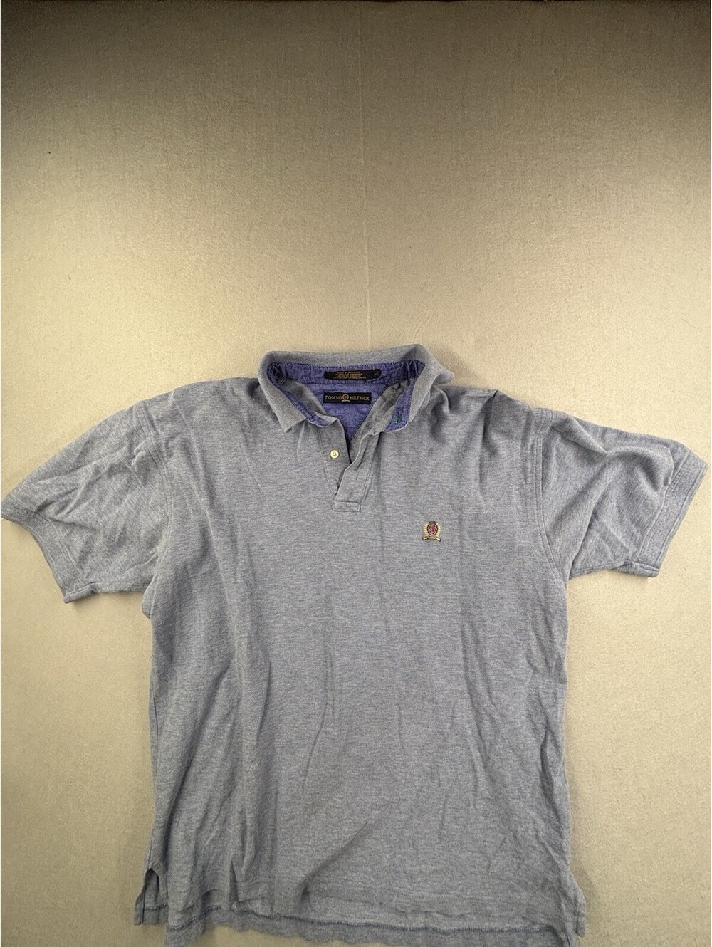 Tommy Hilfiger Men's Large Polo Shirt‎ Blue Crest Logo Short Sleeve